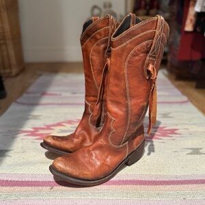 Authentic Mexican Leather Cowboy Boots | Brown Fringe Boho Western Boot 7.5
